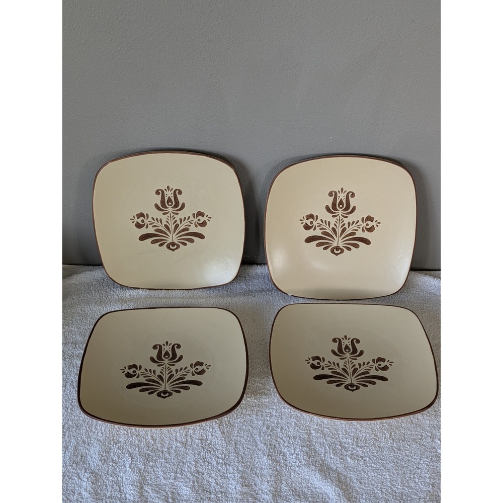 Rare Village Collection by Pfaltzgraff Square Dinner Plates Set 4 Stoneware CHIP